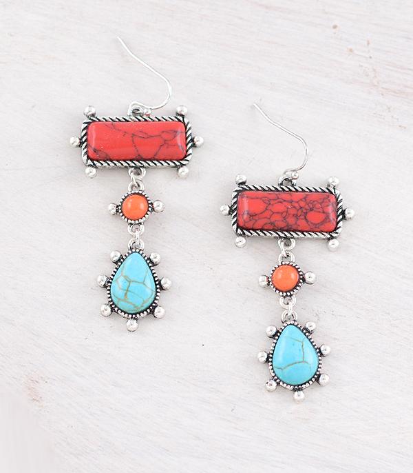 EARRINGS :: WESTERN HOOK EARRINGS :: Wholesale Western Turquoise Multi Stone Earrings