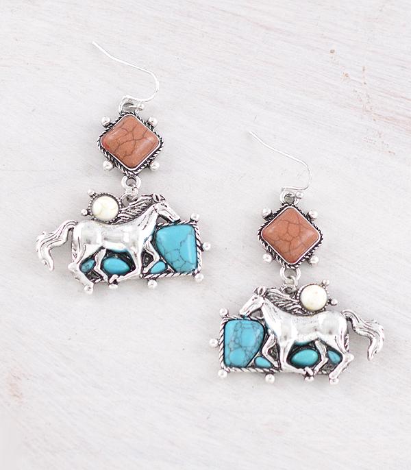 New Arrival :: Wholesale Western Turquoise Running Horse Earrings