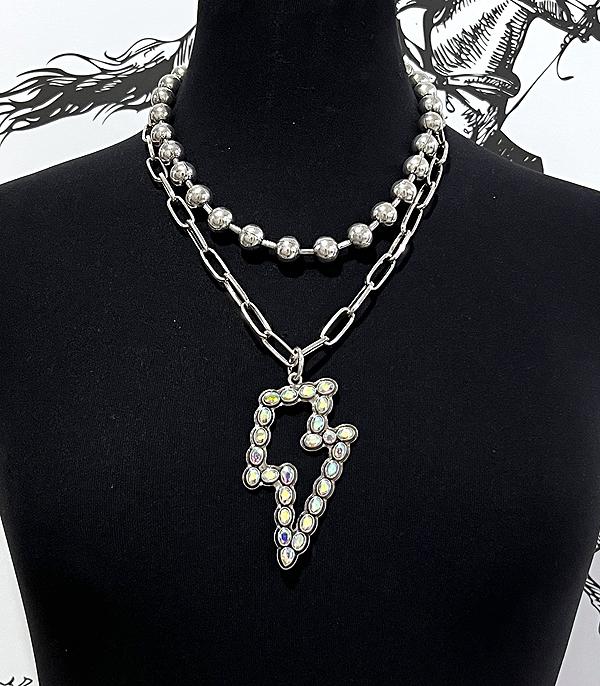 New Arrival :: Wholesale Western AB Stone Bolt Layered Necklace