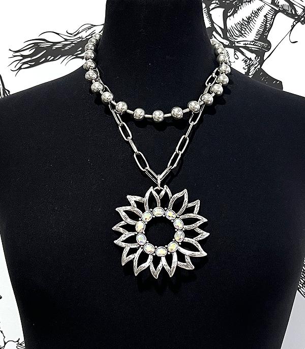 New Arrival :: Wholesale Western Ab Stone Sunflower Necklace