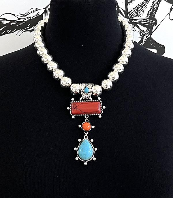 New Arrival :: Wholesale Western Multi Stone Pendant Necklace