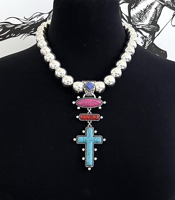 NECKLACES :: WESTERN TREND :: Wholesale Western Turquoise Cross Necklace