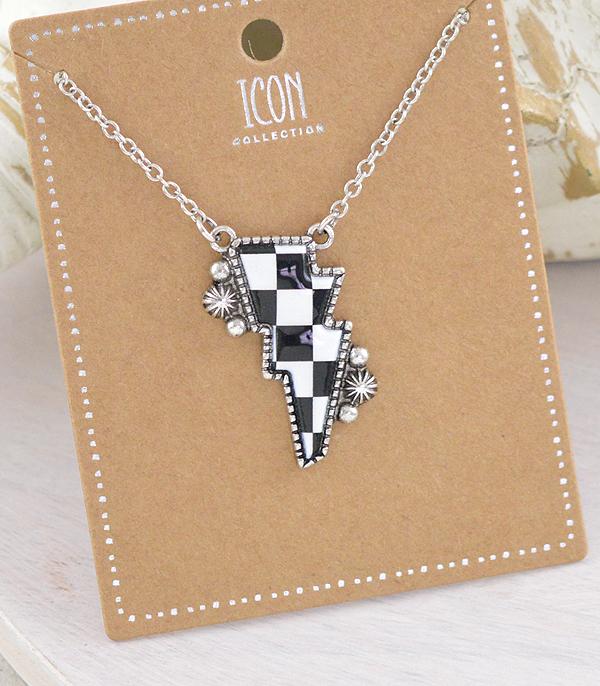 New Arrival :: Wholesale Western Checkered Bolt Necklace