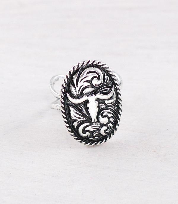 RINGS :: Wholesale Western Cow Skull Tooled Ring