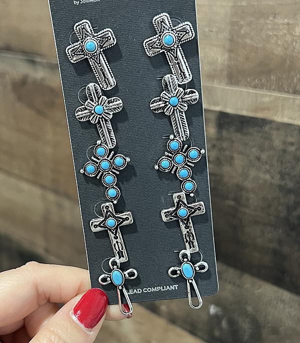 EARRINGS :: WESTERN POST EARRINGS :: Wholesale Western Turquoise Cross Earrings Set