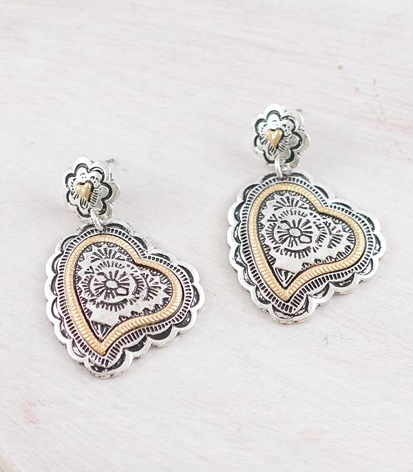 New Arrival :: Wholesale Western Heart Concho Earrings