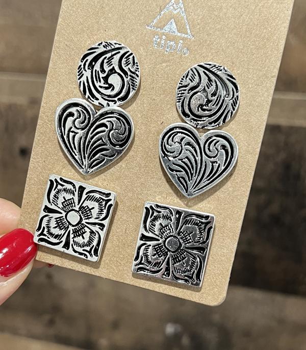 EARRINGS :: WESTERN POST EARRINGS :: Wholesale Western 3PC Set Earrings