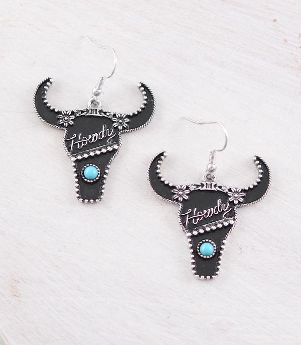 New Arrival :: Wholesale Western Howdy Cow Skull Earrings