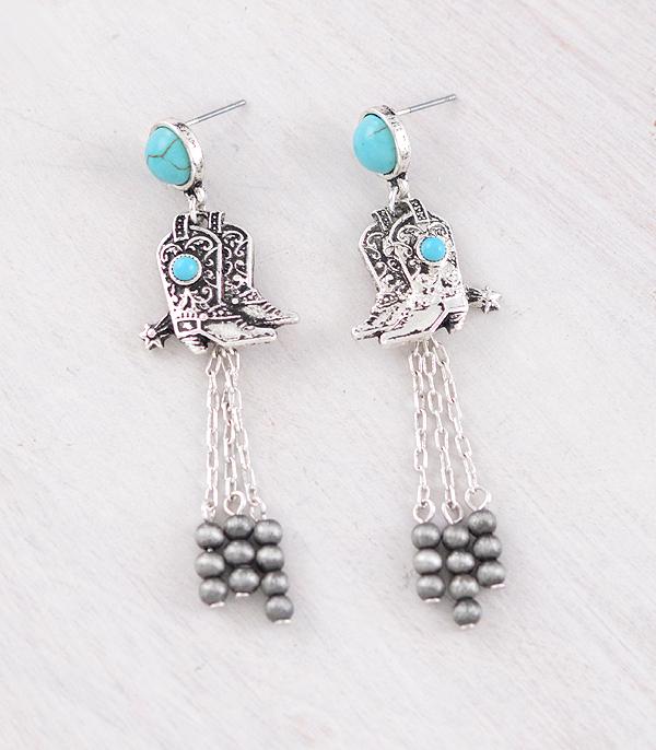 New Arrival :: Wholesale Western Turquoise Cowboy Boot Earrings