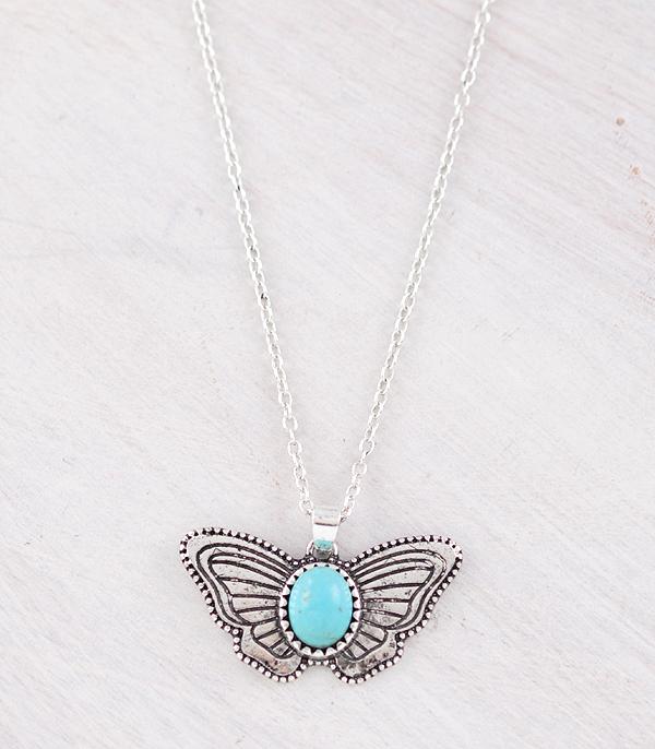 NECKLACES :: CHAIN WITH PENDANT :: Wholesale Western Turquoise Butterfly Necklace