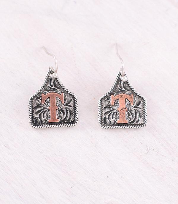 INITIAL JEWELRY :: BRACELETS | EARRINGS :: Wholesale Western Cattle Tag Initial Earrings