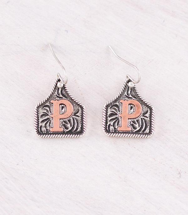 INITIAL JEWELRY :: BRACELETS | EARRINGS :: Wholesale Western Cattle Tag Initial Earrings