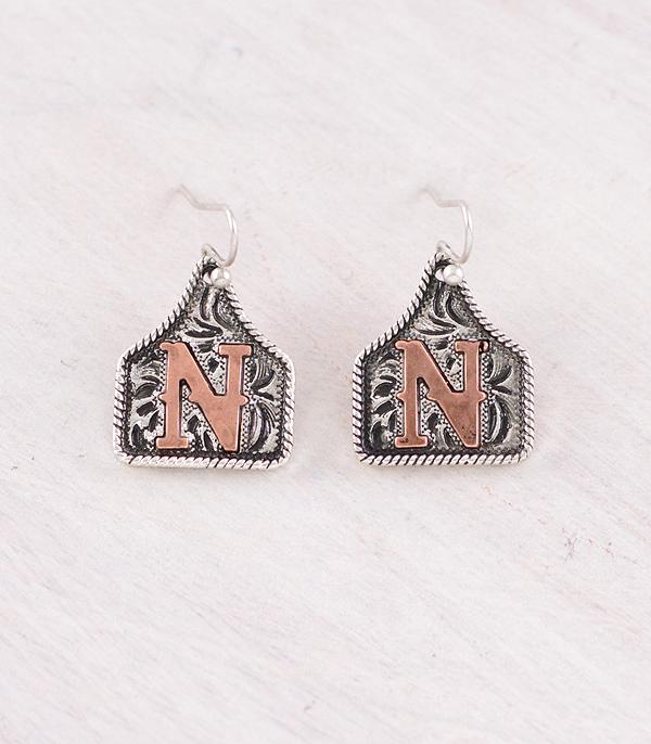 INITIAL JEWELRY :: BRACELETS | EARRINGS :: Wholesale Western Cattle Tag Initial Earrings