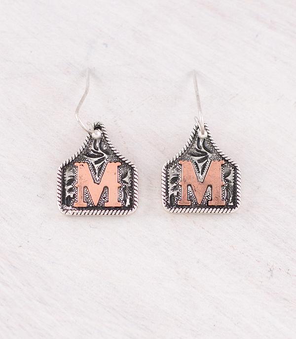 INITIAL JEWELRY :: BRACELETS | EARRINGS :: Wholesale Western Cattle Tag Initial Earrings