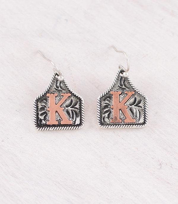 New Arrival :: Wholesale Western Cattle Tag Initial Earrings