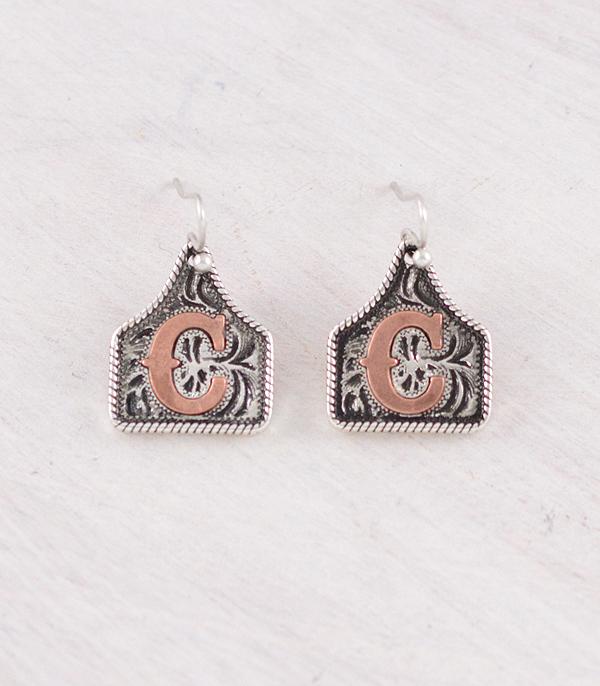 New Arrival :: Wholesale Western Cattle Tag Initial Earrings