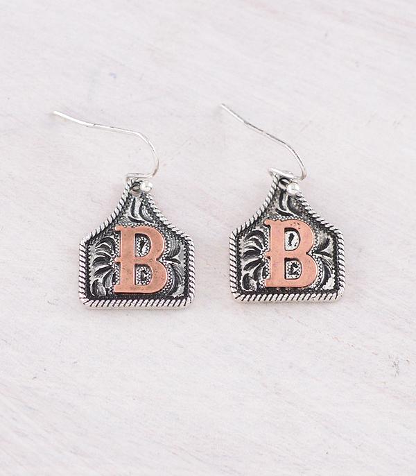 New Arrival :: Wholesale Western Cattle Tag Initial Earrings