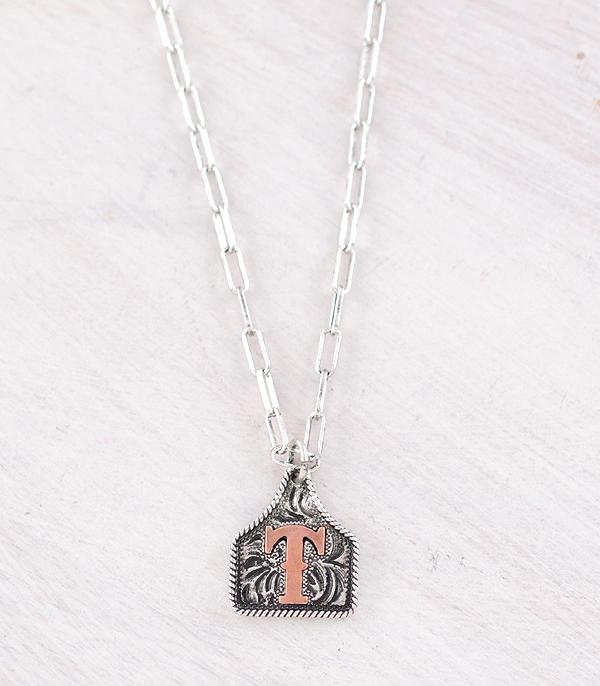 INITIAL JEWELRY :: NECKLACES | RINGS :: Wholesale Western Cattle Tag Initial Necklace