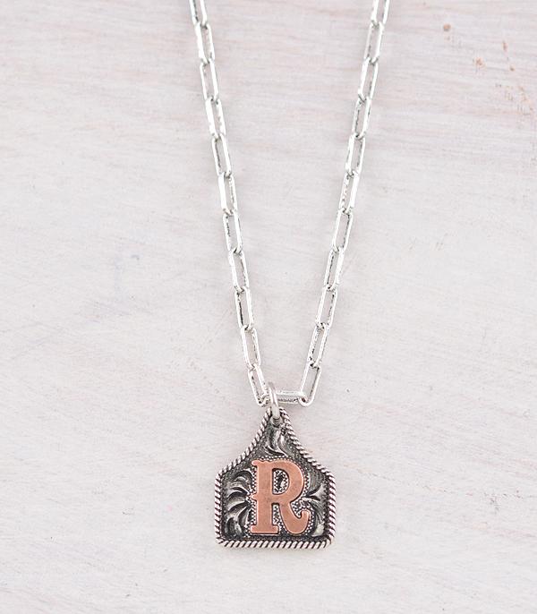 INITIAL JEWELRY :: NECKLACES | RINGS :: Wholesale Western Cattle Tag Initial Necklace