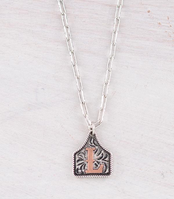 INITIAL JEWELRY :: NECKLACES | RINGS :: Wholesale Western Cattle Tag Initial Necklace