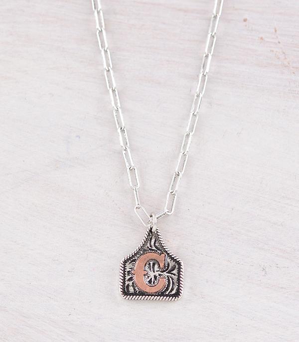 INITIAL JEWELRY :: NECKLACES | RINGS :: Wholesale Western Cattle Tag Initial Necklace