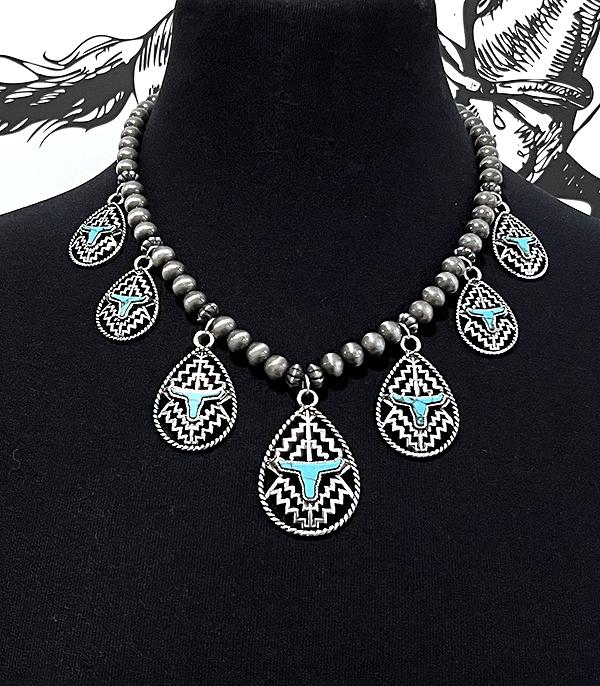 New Arrival :: Wholesale Western Aztec Cow Skull Necklace