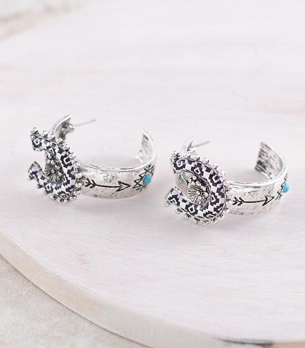 New Arrival :: Wholesale Western Aztec Horseshoe Hoop Earrings