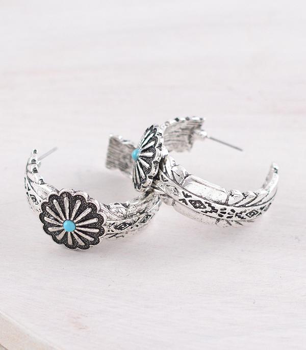 New Arrival :: Wholesale Western Turquoise Concho Hoop Earrings