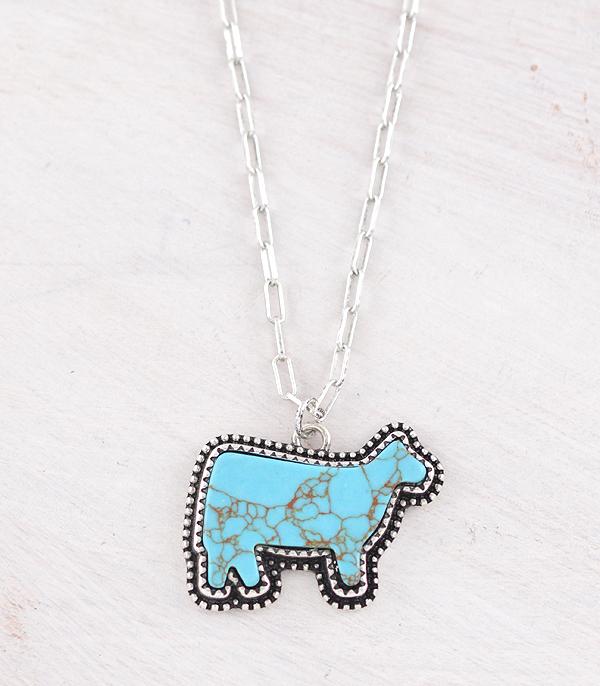 New Arrival :: Wholesale Western Turquoise Cow Pendant Necklace