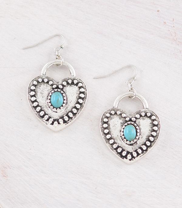 New Arrival :: Wholesale Western Turquoise Heart Lock Earrings