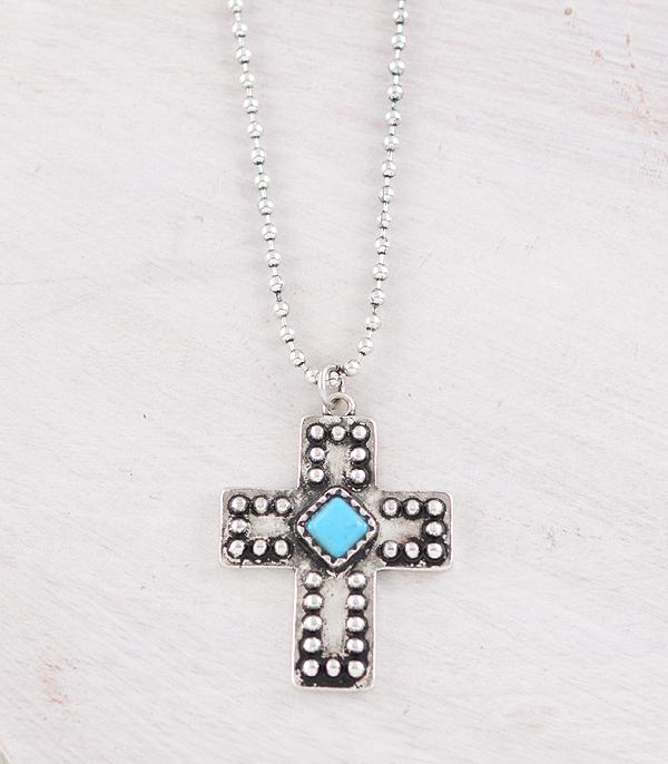 NECKLACES :: CHAIN WITH PENDANT :: Wholesale Western Turquoise Cross Necklace