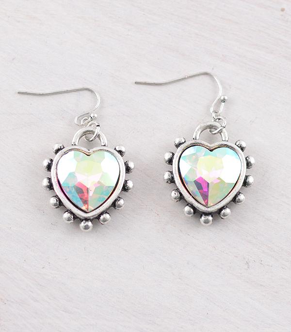 New Arrival :: Wholesale AB Glass Stone Heart Earrings