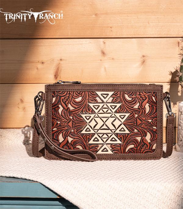 MONTANAWEST BAGS :: TRINITY RANCH BAGS :: Wholesale Floral Aztec Tooled Clutch Crossbody Bag