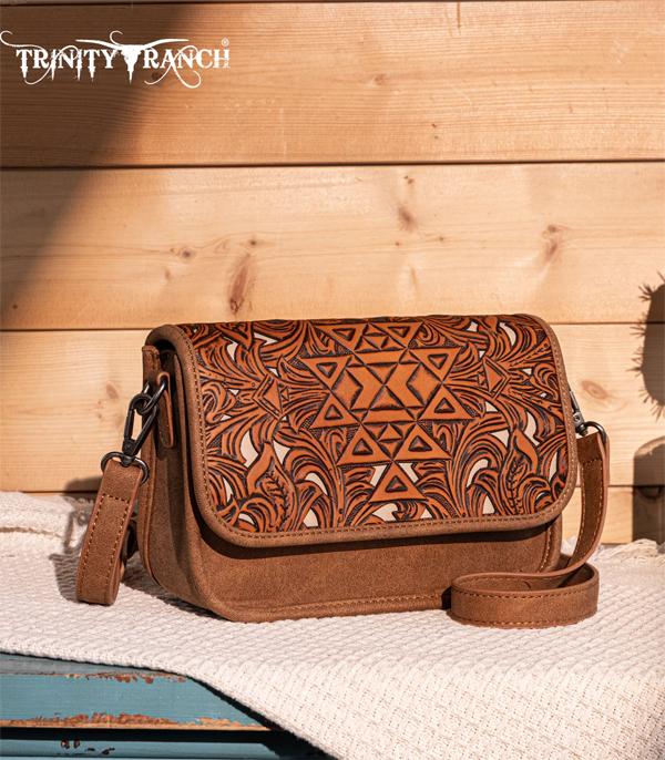 MONTANAWEST BAGS :: TRINITY RANCH BAGS :: Wholesale Floral Aztec Tooled Crossbody Bag