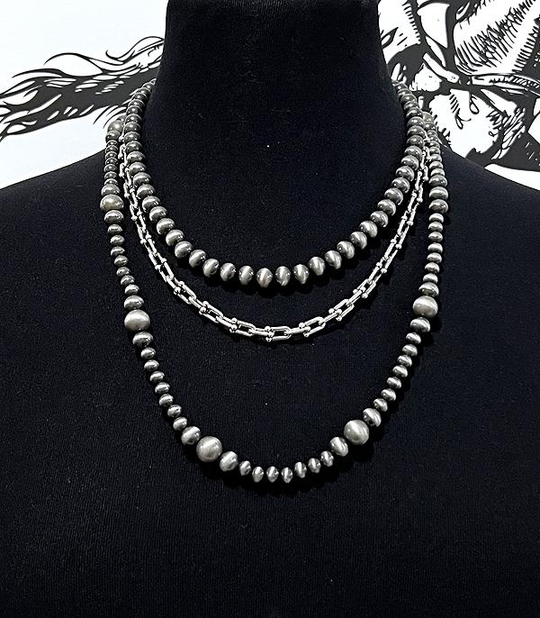 NECKLACES :: WESTERN TREND :: Wholesale 3PC Set Navajo Pearl Layered Necklace