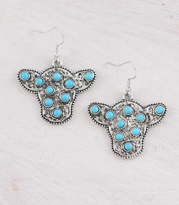 New Arrival :: Wholesale Western Turquoise Cow Earrings