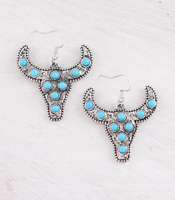 New Arrival :: Wholesale Western Turquoise Cow Skull Earrings