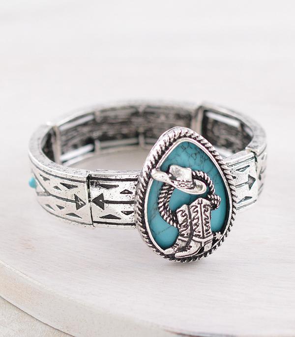 BRACELETS :: STRETCH :: Wholesale Western Cowboy Boots Turquoise Bracelet