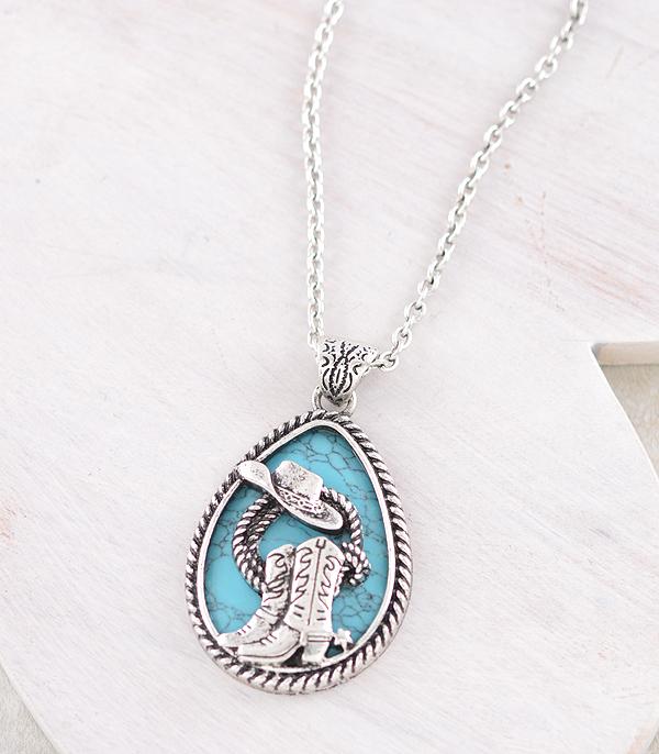 NECKLACES :: CHAIN WITH PENDANT :: Wholesale Western Cowboy Boots Stone Necklace