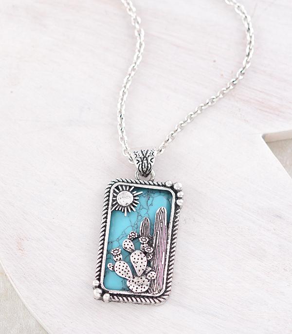 New Arrival :: Wholesale Western Cactus Stone Pendant Necklace