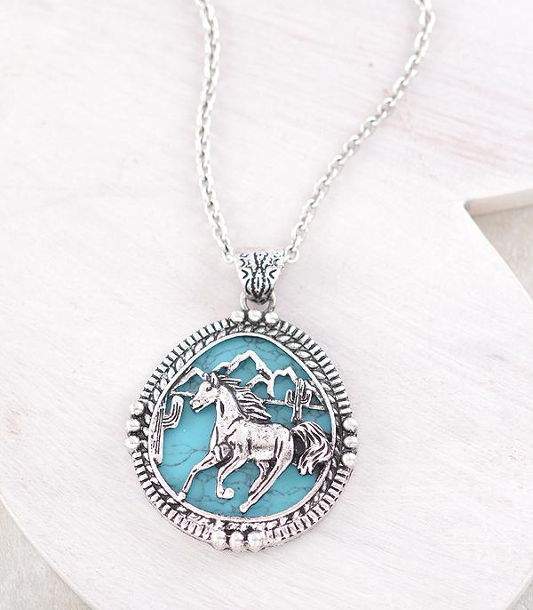 NECKLACES :: CHAIN WITH PENDANT :: Wholesale Western Horse Stone Pendant Necklace