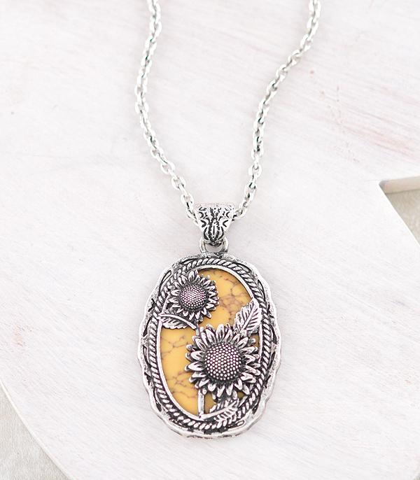 NECKLACES :: CHAIN WITH PENDANT :: Wholesale Western Sunflower Stone Pendant Necklace