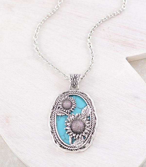 NECKLACES :: CHAIN WITH PENDANT :: Wholesale Western Sunflower Stone Pendant Necklace