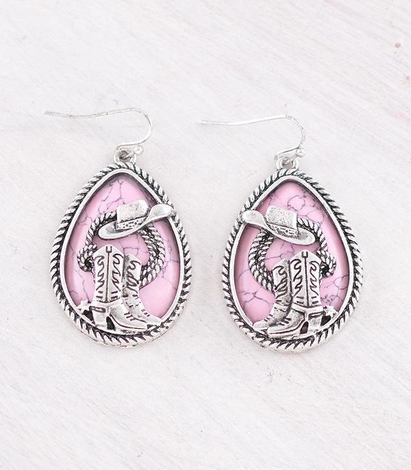 New Arrival :: Wholesale Cowgirl Boots Teardrop Stone Earrings