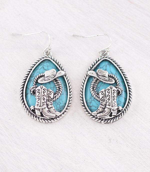 New Arrival :: Wholesale Cowgirl Boots Teardrop Stone Earrings