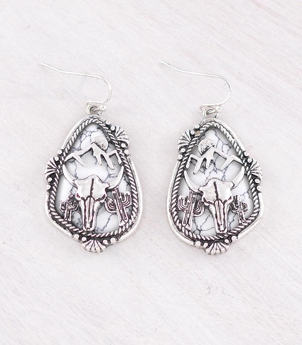 New Arrival :: Wholesale Western Cow Skull Stone Earrings