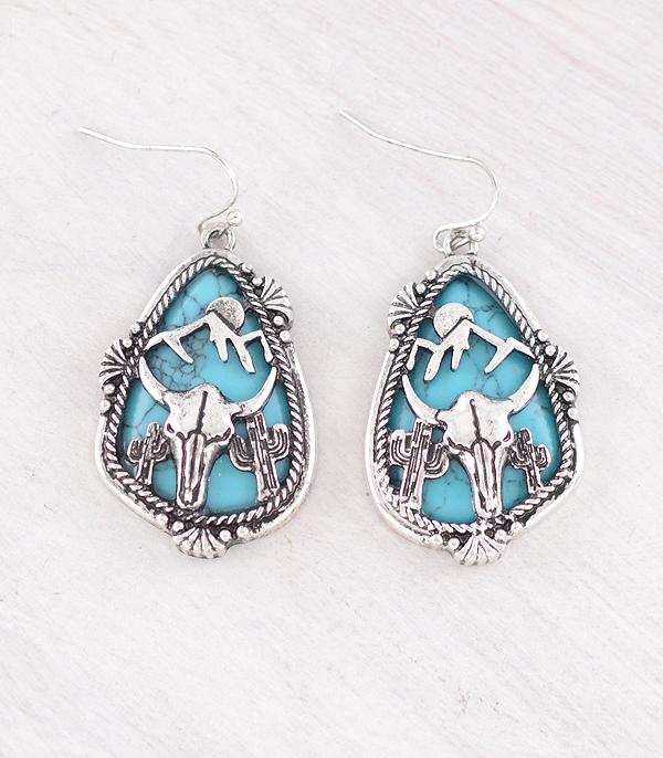 New Arrival :: Wholesale Western Cow Skull Turquoise Earrings