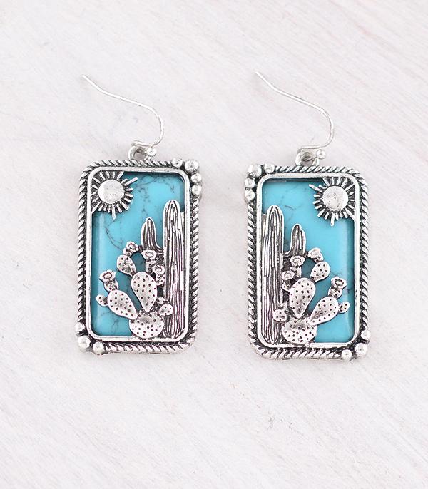 EARRINGS :: WESTERN HOOK EARRINGS :: Wholesale Western Cactus Turquoise Earrings