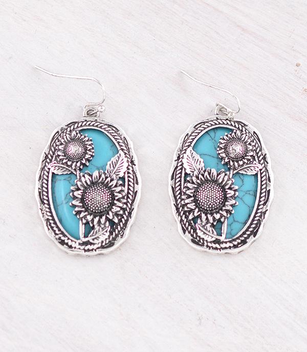 EARRINGS :: WESTERN HOOK EARRINGS :: Wholesale Western Sunflower Turquoise Earrings