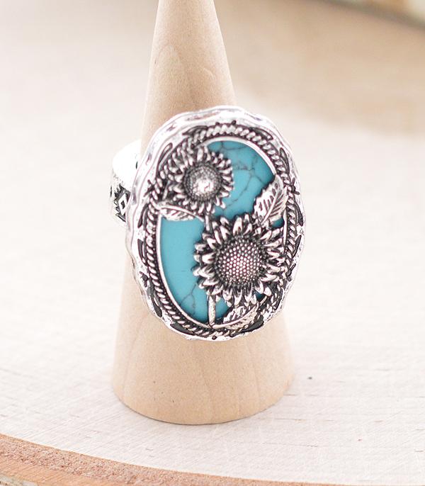 RINGS :: Wholesale Turquoise Sunflower Ring